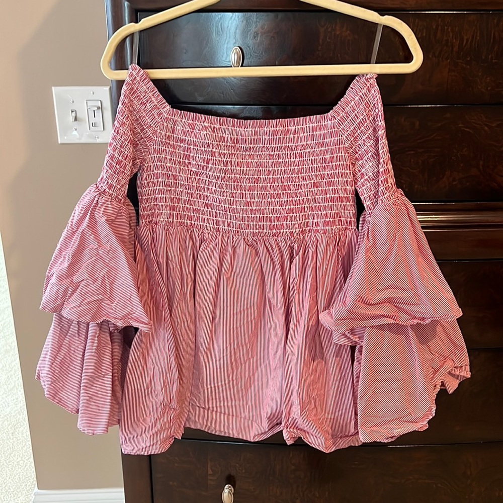 Aqua off the shoulder top ruffled
